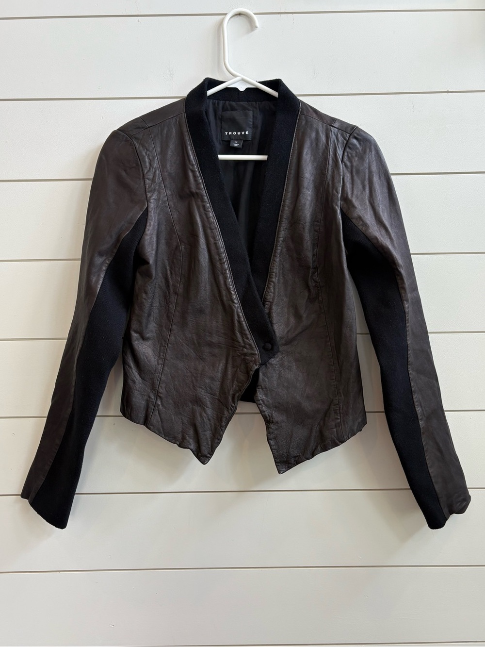 Trouve Leather Jacket with Black Knit Panels
